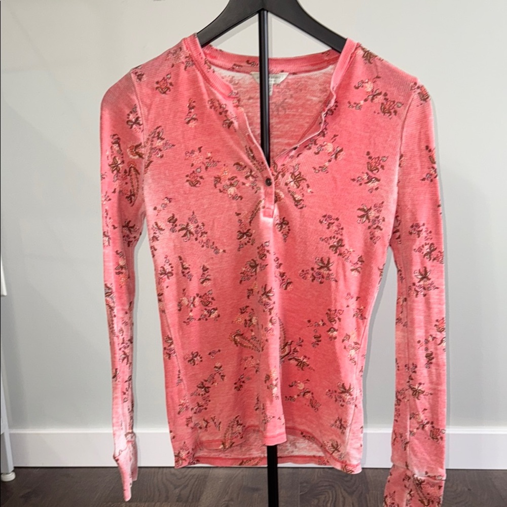 Lucky Brand Pink Long Sleeve Fitted Polo Blouse